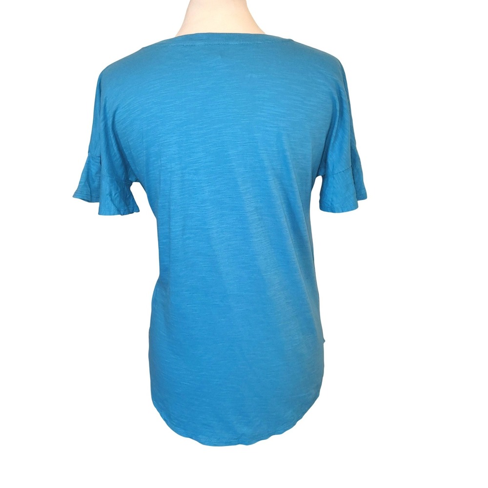 Matilda Jane 'Sit Back and Relax' Caribbean Blue Flutter Sleeve Boho Chic Tee S - Picture 4 of 9